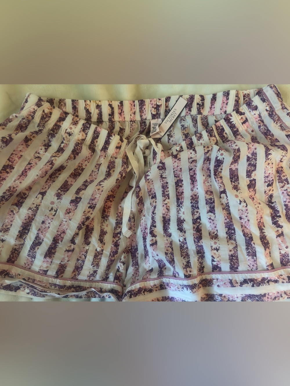 Victoria's Secret Cream Shorts with Pink and Purple Floral Stripes